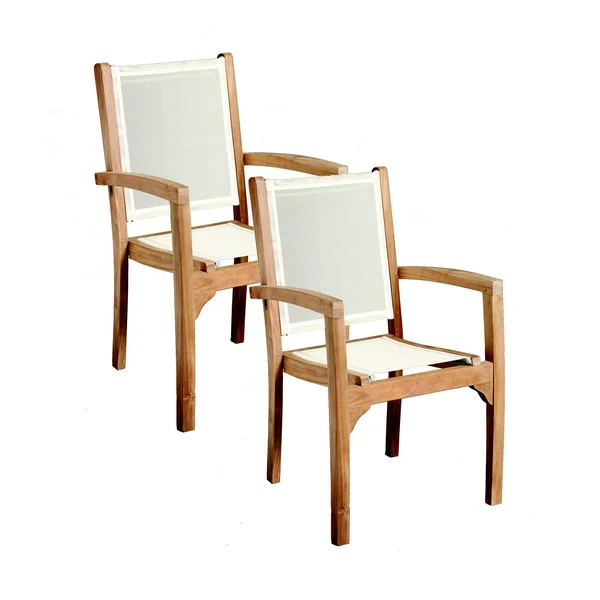 Fauteuil de jardin en teck et textilène couleur ivoire (lot de 2) SUMMER