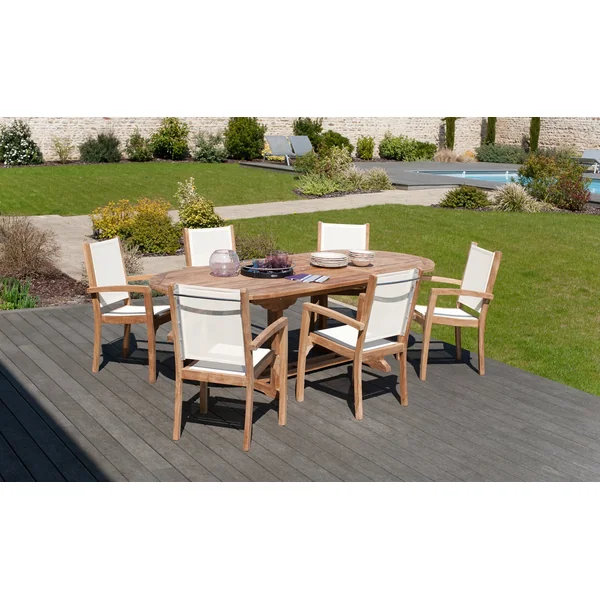 Fauteuil de jardin en teck et textilène couleur ivoire (lot de 2) SUMMER