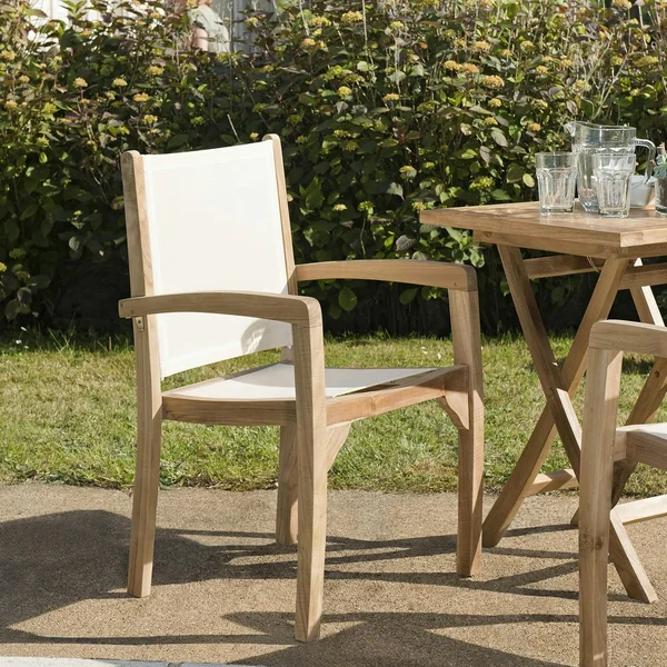 Fauteuil de jardin en teck et textilène couleur ivoire (lot de 2) SUMMER