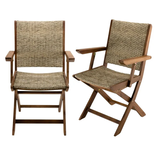 Fauteuil de jardin pliant acacia rotin synthétique BAHIA (lot de 2)