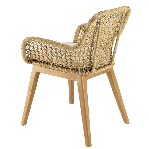 Fauteuil de jardin teck et assise tressée beige avec coussin blanc (lot de 2) SUMMER
