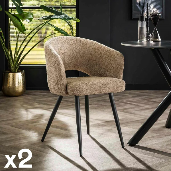 Fauteuil de table beige en bouclette style design (lot de 2) GALWAY
