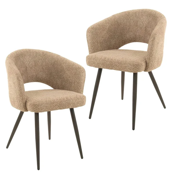Fauteuil de table beige en bouclette style design (lot de 2) GALWAY
