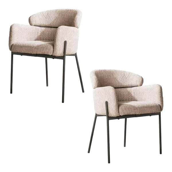 Fauteuil de table beige sable en bouclette dossier haut (lot de 2) GALWAY