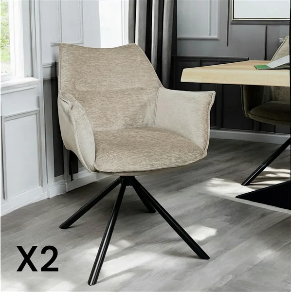 Fauteuil de table en velours taupe avec retour (lot de 2) PALERME
