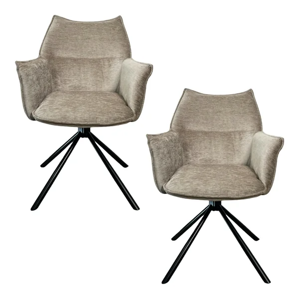 Fauteuil de table en velours taupe avec retour (lot de 2) PALERME