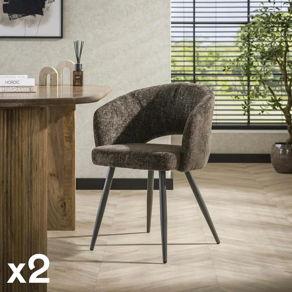 Fauteuil de table en velours tissé chocolat avec dossier ouvert (lot de 2) GALWAY