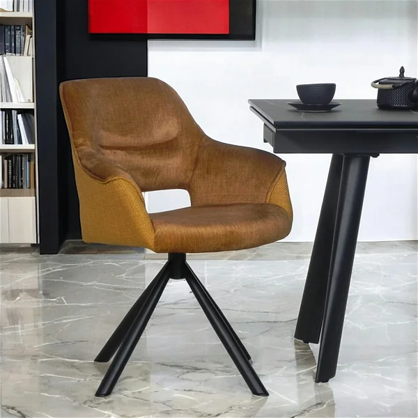 Fauteuil pivotant bi-matière, couleur moutarde (lot de 2) IENA