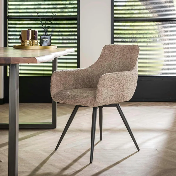 Fauteuil pivotant de salle à manger en bouclette sable (lot de 2) GALWAY