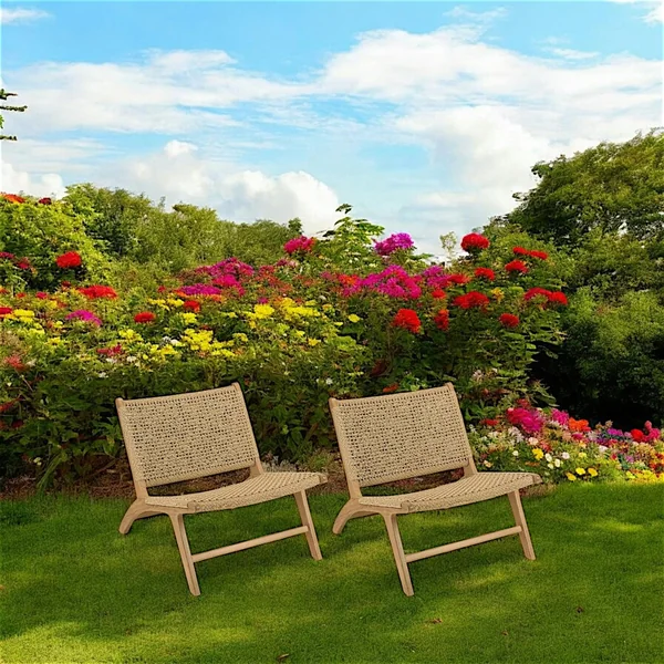 Fauteuil relax teck et cordes tressées beiges (lot de 2) SUMMER