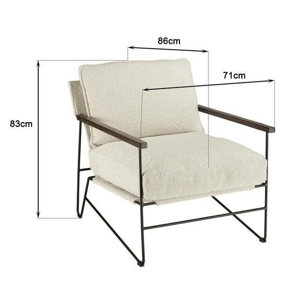 Fauteuil structure métal tissu bouclette blanc TIM