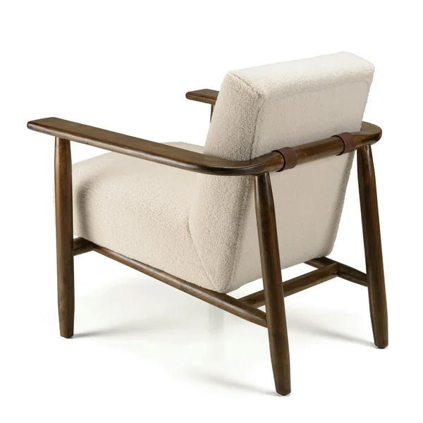 Fauteuil tissu bouclette écru accoudoirs bois TIM