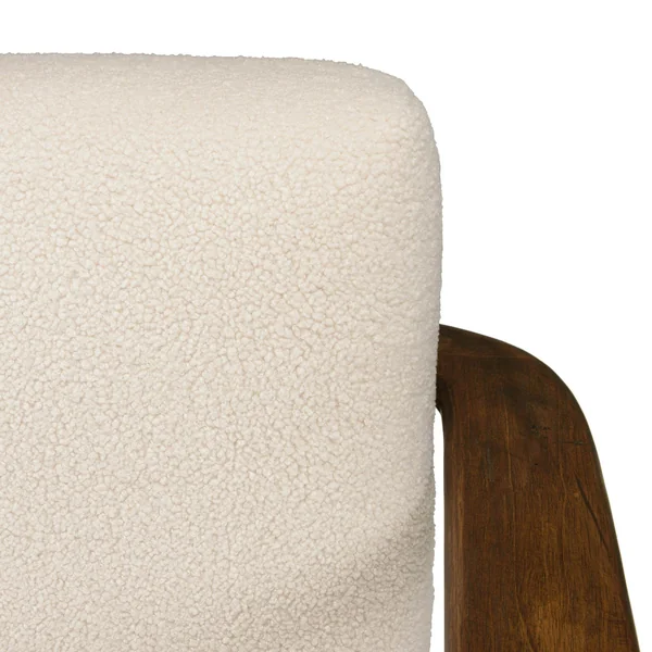 Fauteuil tissu bouclette écru accoudoirs bois TIM