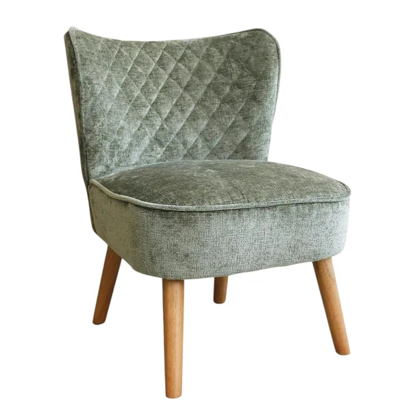 Fauteuil vert tissu chenille - pieds bois, motif croisé IENA