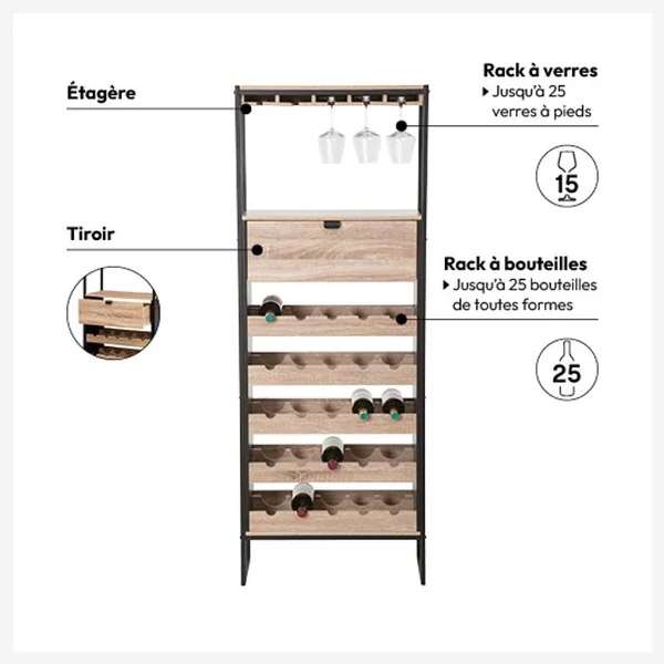 FIVE Meuble De Bar Range Bouteilles Et Porte Verres H 160 Cn