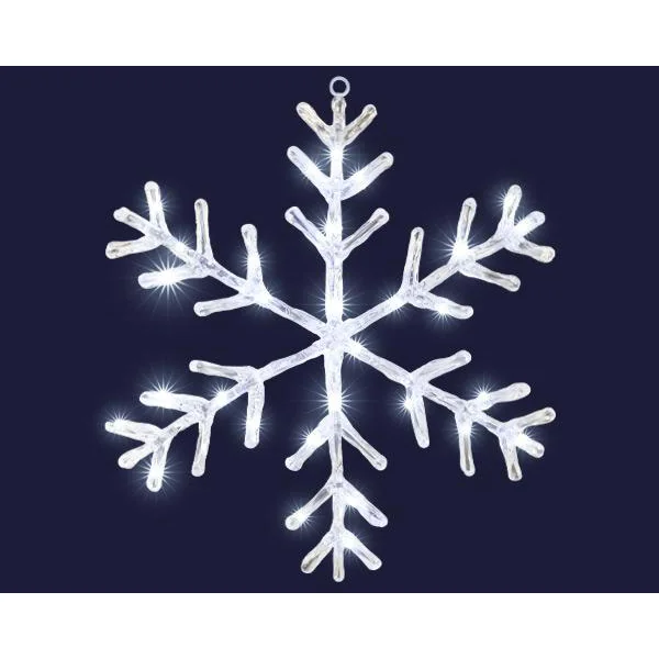 Flocon lumineux en acrylique à 30 micro-LED blanc froid et câble argent sur piles - Ø 36 cm