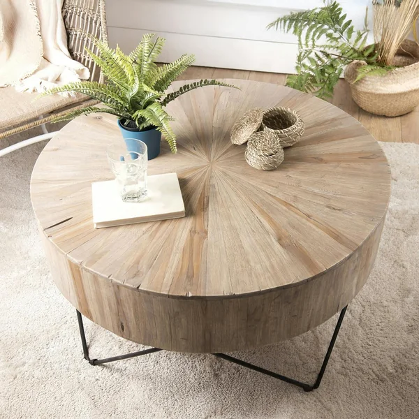 Grande table basse teck forme ronde D90 Jaipur