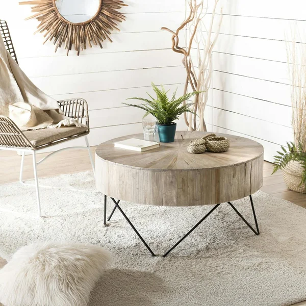 Grande table basse teck forme ronde D90 Jaipur