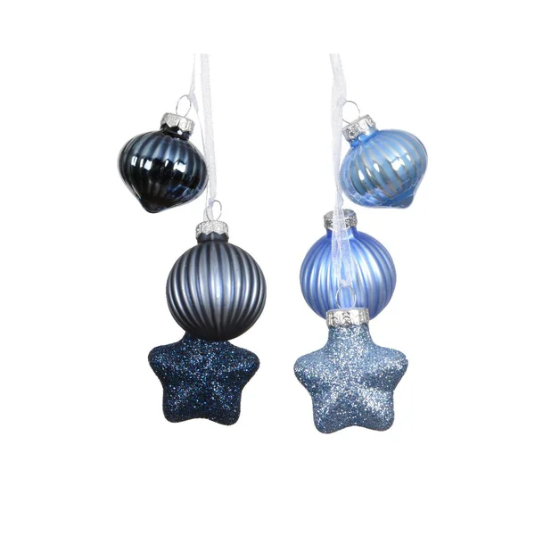 Grappe de décorations en verre mat bleu avec forme oignon, boule et étoile - 3,5 x 4 x 11,5 cm