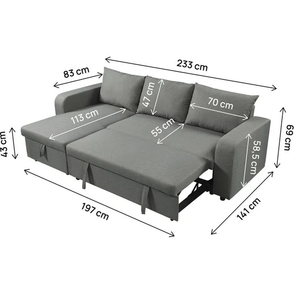 HABITAT ET JARDIN Canapé D'angle Réversible/convertible En Tissu "victor" - 3 Places - Gris