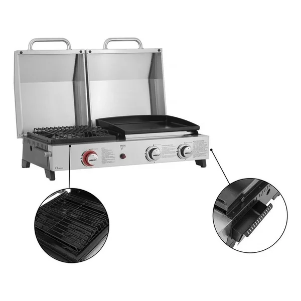 HABITAT ET JARDIN Plancha Barbecue à Gaz Avec Grille Et Plancha "flamo" - 3 Bruleurs - Gris
