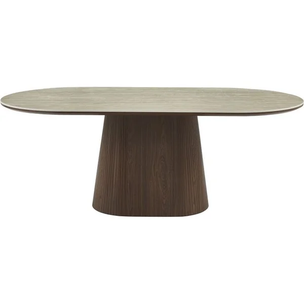 HABITAT ET JARDIN Table à Manger Ovale En Pierre Et Bois "portofino" - 8 Places - Travertin Et Marron