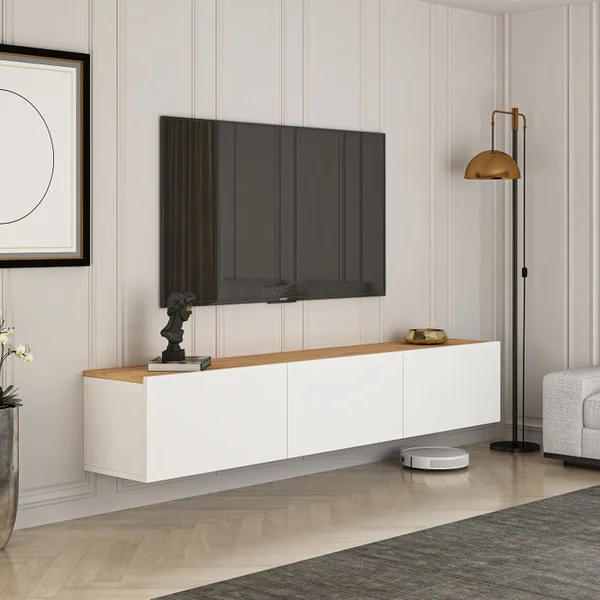 HANAH HOME Meuble TV En Bois "west" - 150 X 32 X 30 Cm - Pin Blanc De L'atlantique