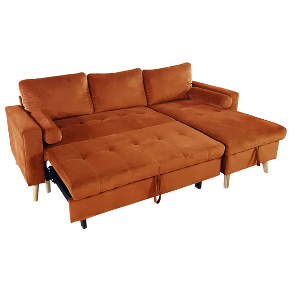 HAPPY GARDEN Canapé D'angle Convertible James 3 Places En Velours Terracotta