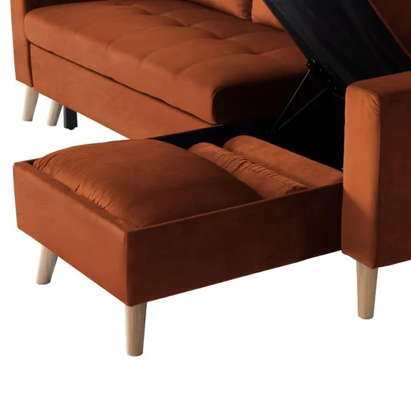 HAPPY GARDEN Canapé D'angle Convertible James 3 Places En Velours Terracotta