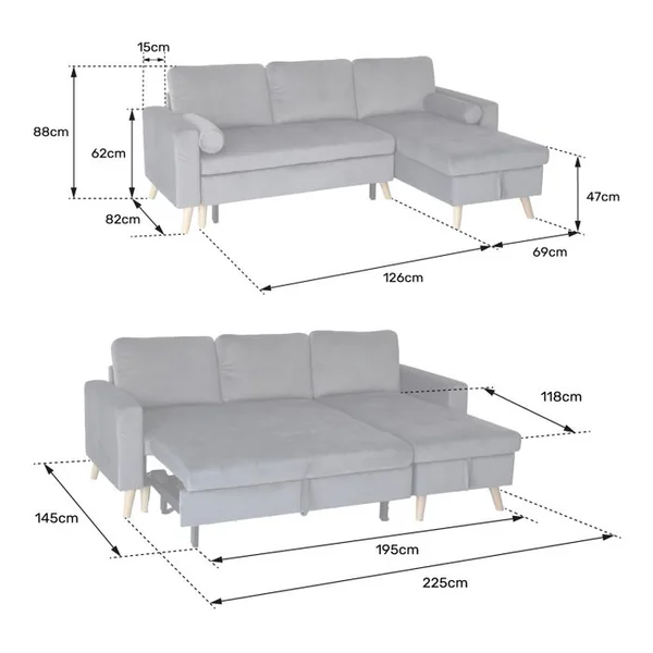 HAPPY GARDEN Canapé D'angle Convertible James 3 Places En Velours Terracotta