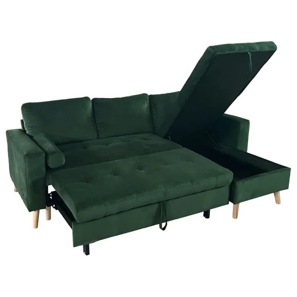 HAPPY GARDEN Canapé D'angle Convertible James 3 Places En Velours Vert