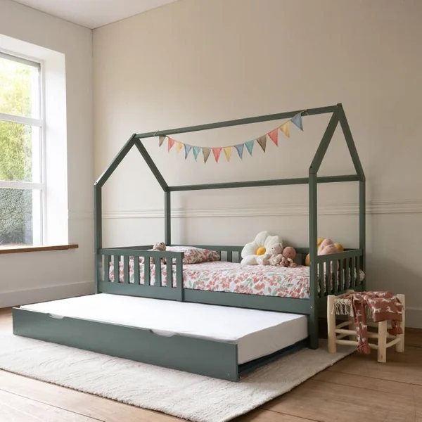 HAPPY GARDEN Lit Cabane Gigogne Pour Enfant 190x90cm Vert Marceau