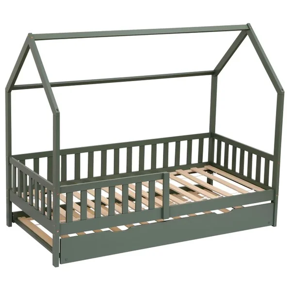HAPPY GARDEN Lit Cabane Gigogne Pour Enfant 190x90cm Vert Marceau