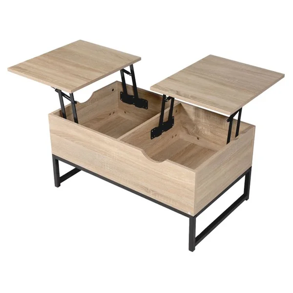HAPPY GARDEN Table Basse Avec Plateaux Relevables Noire Et Bois Lotta