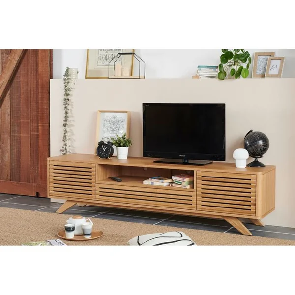 HELLIN Meuble TV Bas Moderne En Chêne 2 Portes 1 Tiroir L200 - Alama
