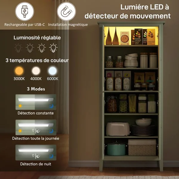 HOMCOM Armoire De Cuisine LED Sur Pied Style Classique Chic 4 Portes 6 Niveaux
