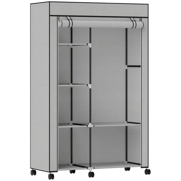 HOMCOM Armoire Penderie Mobile Tissu - 5 étagères, Penderie - Noir Gris