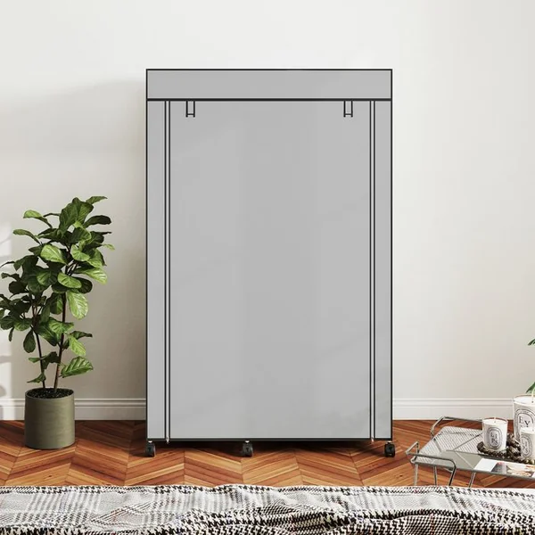 HOMCOM Armoire Penderie Mobile Tissu - 5 étagères, Penderie - Noir Gris