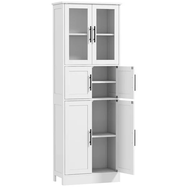 HOMCOM Armoire Salle De Bain 4 Portes + 2 Vitrées 3 étagères Blanc