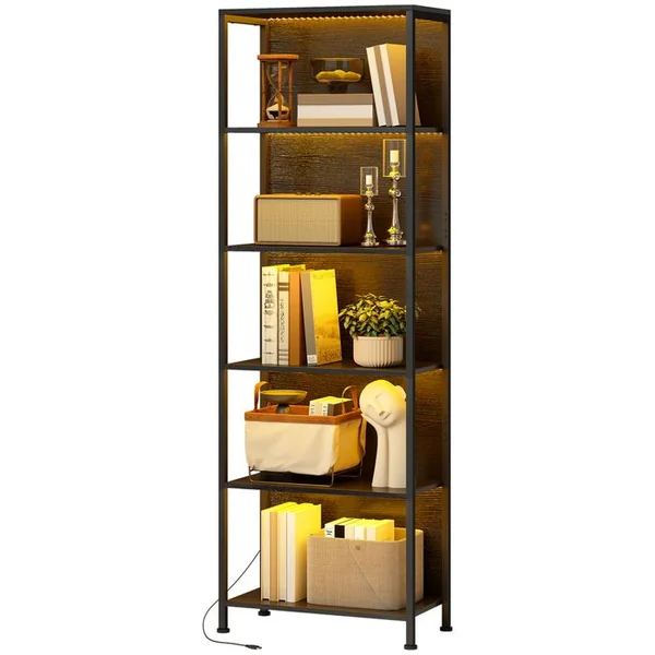 HOMCOM Bibliothèque 5 Niveaux éclairage LED 7 Couleurs Cadre En Acier Noir