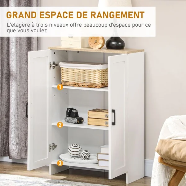 HOMCOM Buffet 2 Portes 2 étagères Bahut Blanc Effet Bois Clair