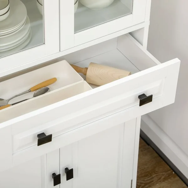 HOMCOM Buffet Haut 4 Portes 3 étagères Tiroir Verre Trempé Mdf