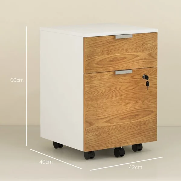 HOMCOM Caisson De Bureau Tiroir Coulissant Et Dossiers Suspendus Blanc Effet Chêne Moyen