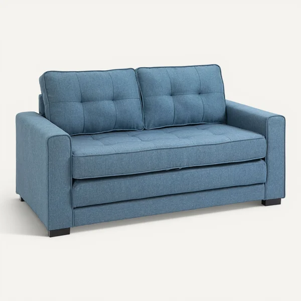 HOMCOM Canapé Convertible 2 Places Design Contemporain Tissu Bleu
