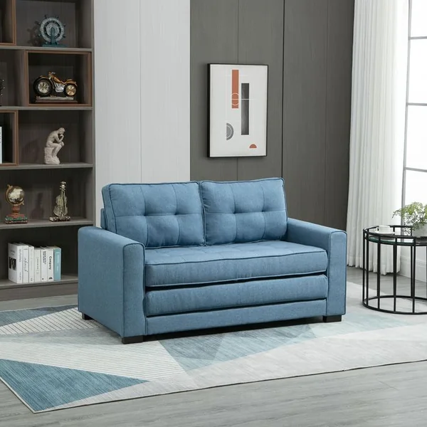 HOMCOM Canapé Convertible 2 Places Design Contemporain Tissu Bleu