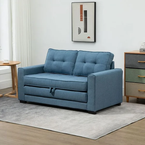 HOMCOM Canapé Convertible 2 Places Design Contemporain Tissu Bleu