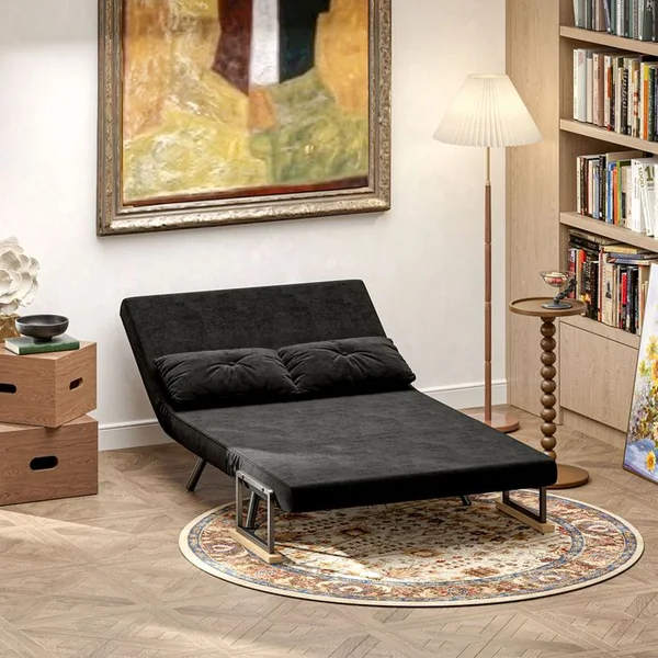 HOMCOM Canapé Convertible 2 Places Réglable 2 Coussins Revêtement Effet Velours