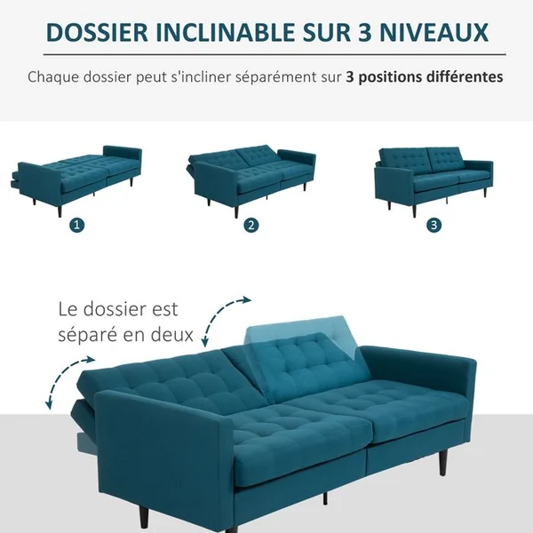 HOMCOM Canapé Convertible Design Contemporain 2 Places en Tissu Lin