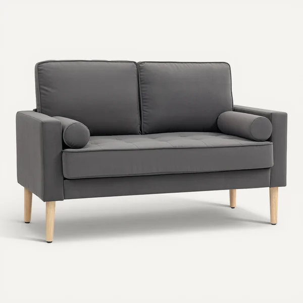 HOMCOM Canapé Scandinave 2 Places Piètement Bois Clair Tissu Coussins