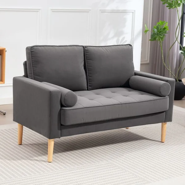 HOMCOM Canapé Scandinave 2 Places Piètement Bois Clair Tissu Coussins